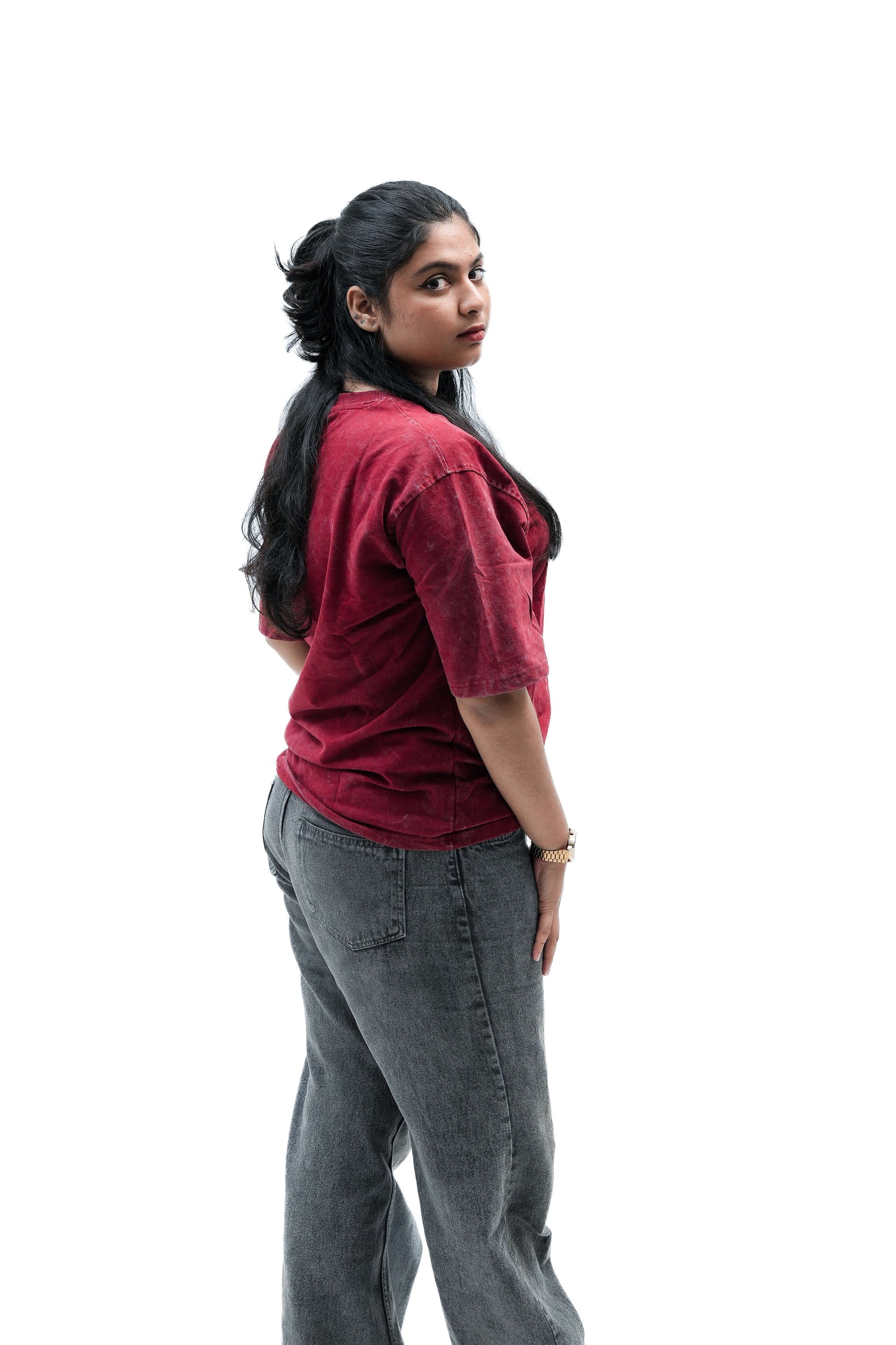 Red Aura Acid-Wash Oversized T-Shirt