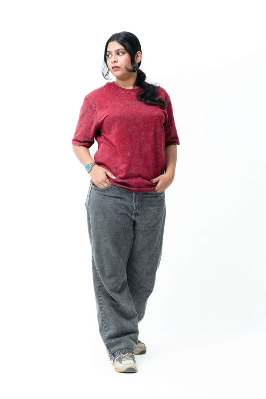 Red Aura Acid-Wash Oversized T-Shirt