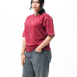 Red Aura Acid-Wash Oversized T-Shirt